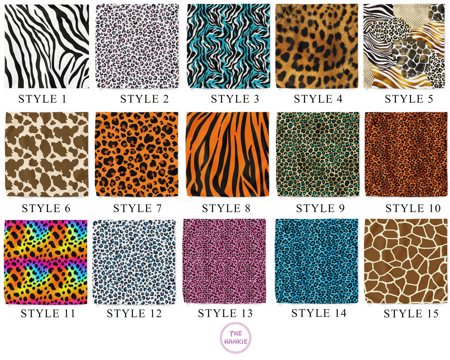 Collection of 15 animal print patterns with labels below each.
