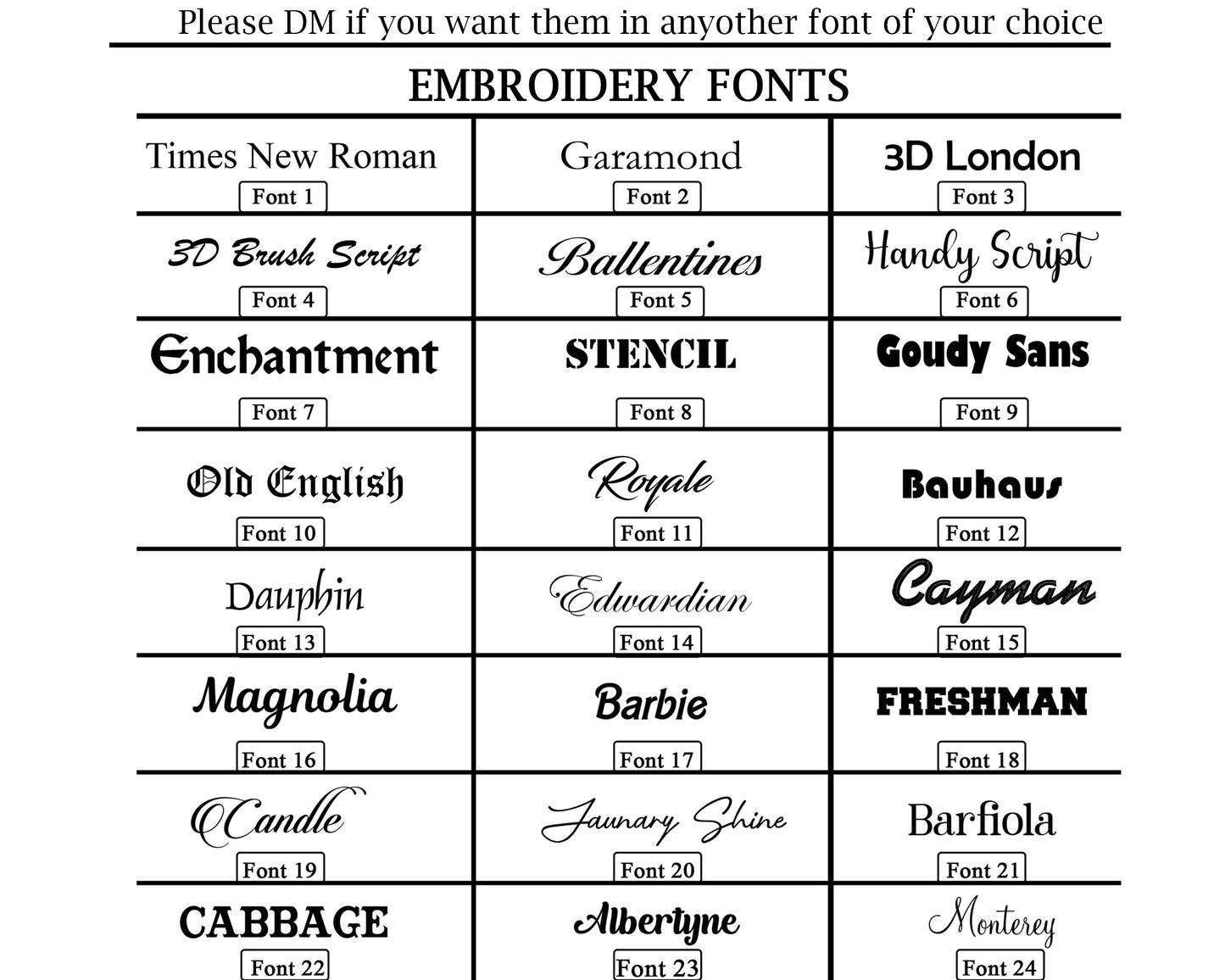 Emboridered Font Page USA