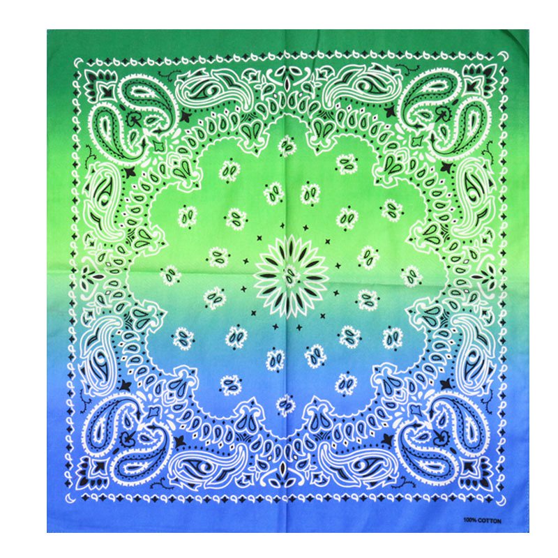 Gradient green to blue bandana with white paisley pattern