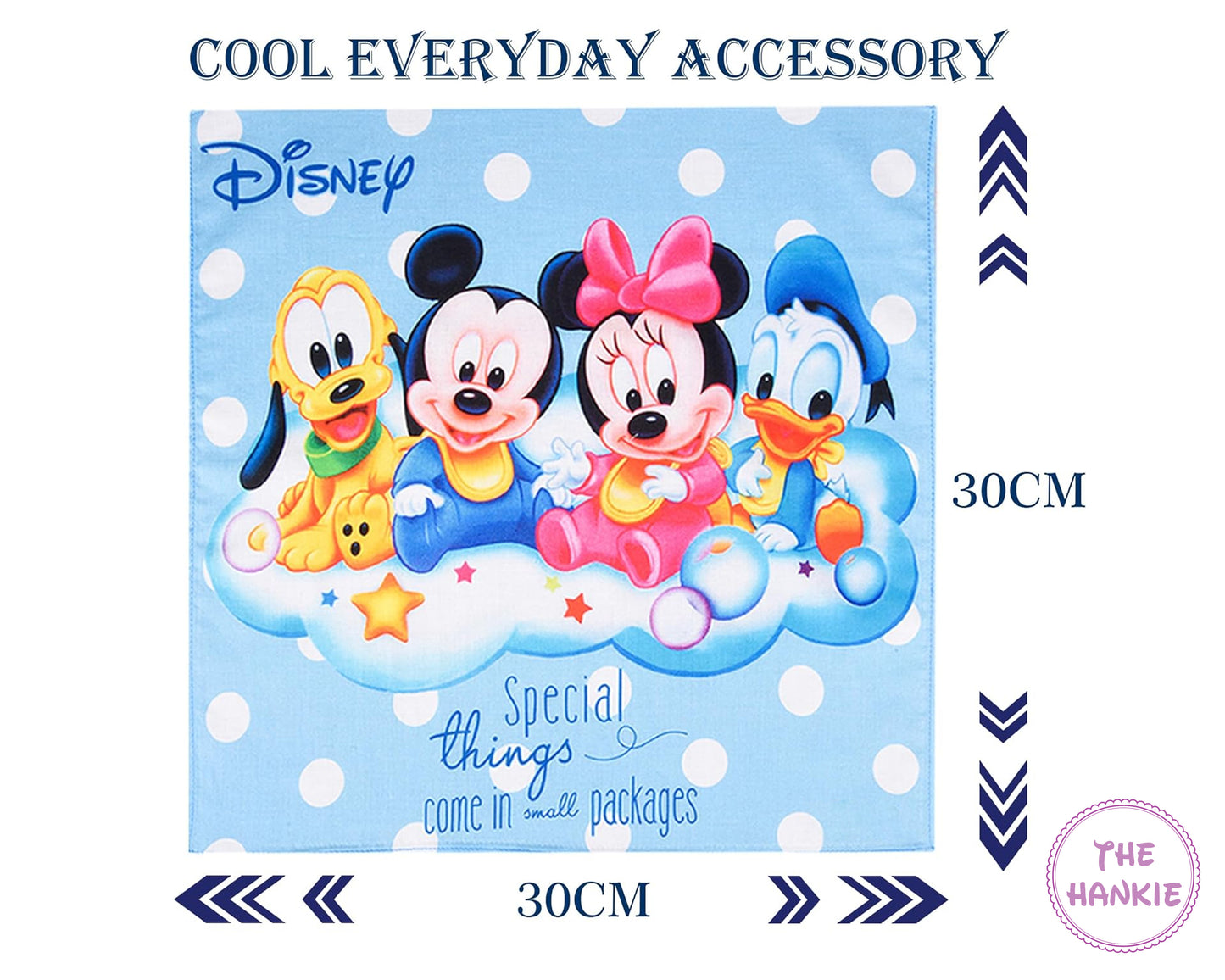 Disney-themed product packaging with cartoon characters on a blue background