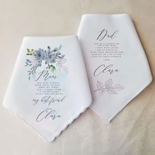 Custom Wedding Handkerchiefs for Mom & Dad - Perfect Gift for Parents