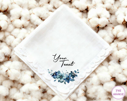 Custom Scallop Edge Floral Handkerchief for Father of the Bride