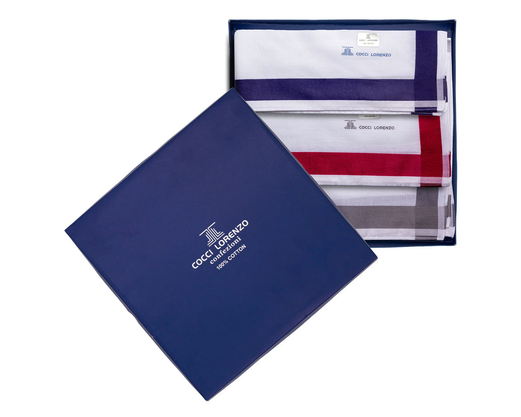 Luxury Cotton Handkerchief Set – White Elegance with Colour Borders
