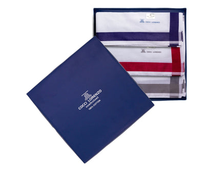Luxury Cotton Handkerchief Set – White Elegance with Colour Borders