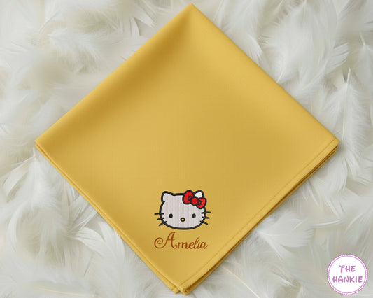Custom Kitty Face Embroidered Cotton Handkerchief for Kids