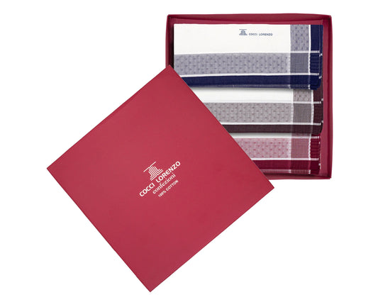 Classic Blend Handkerchief Set – White with Distinct Borders Pack of 12