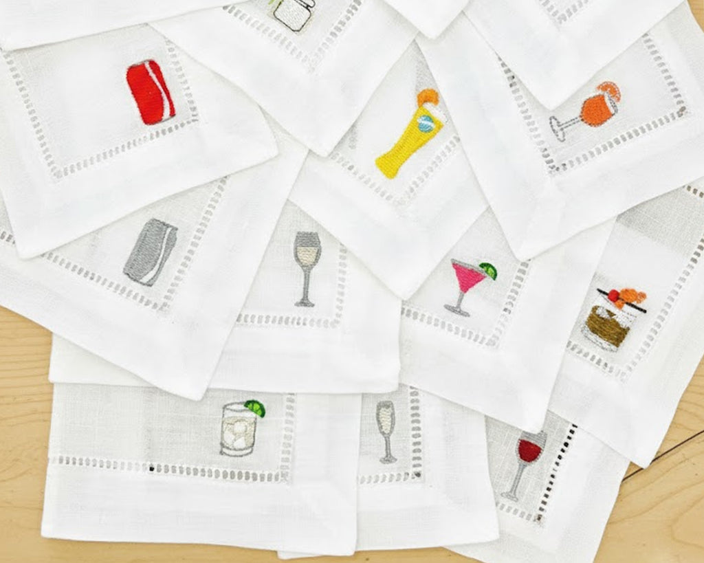 Fun Cocktail Embroidered 100% Cotton Napkins – Set of 4