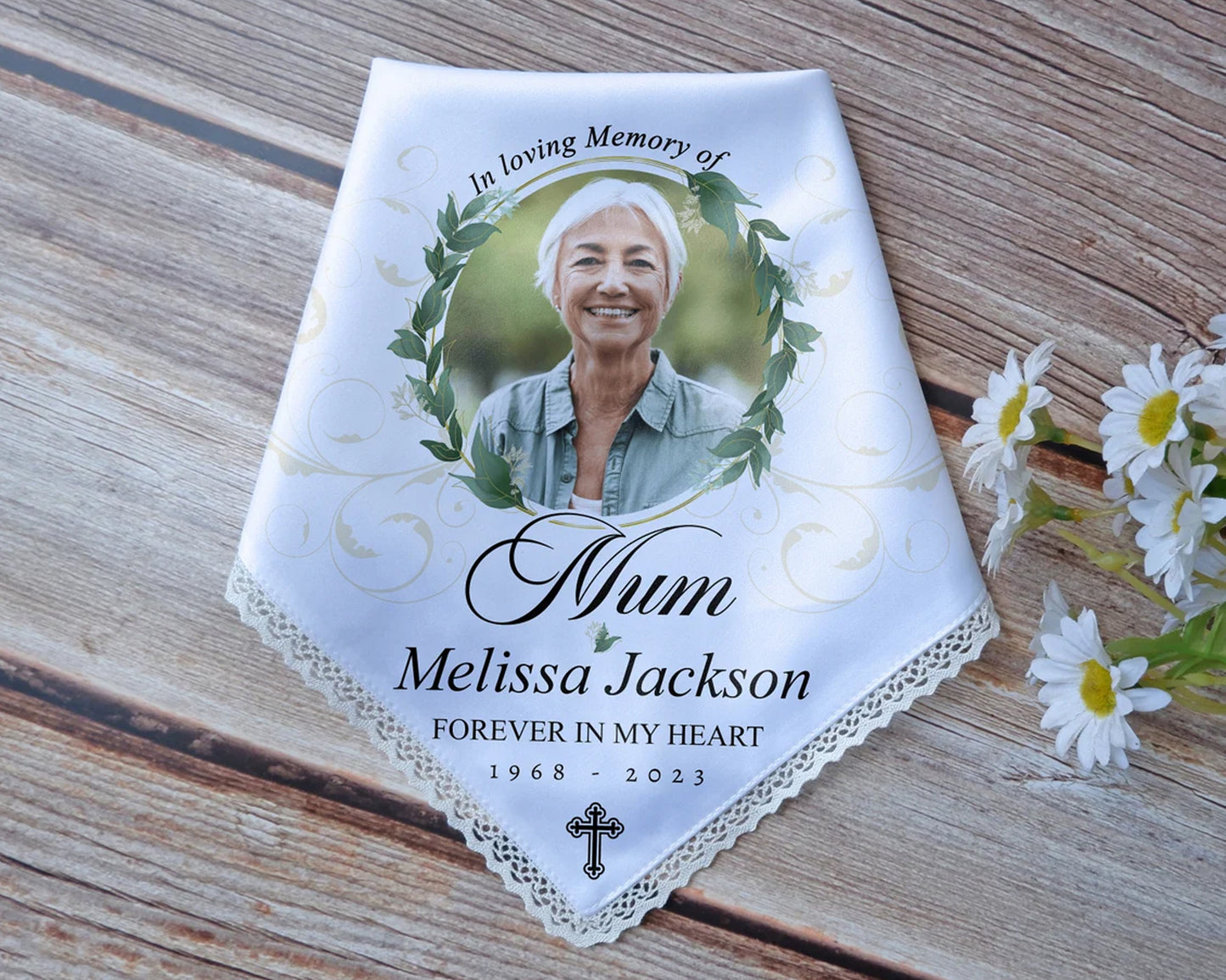 Personalized Botanical Memorial Photo Handkerchief