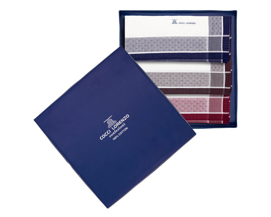 Gentleman’s Luxe Hanky Set – White Base, Blue Brown & Maroon Edges