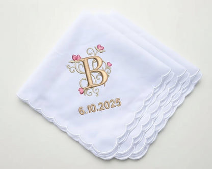 Women’s Embroidered Initial Handkerchief – Monogram with Date Keepsake