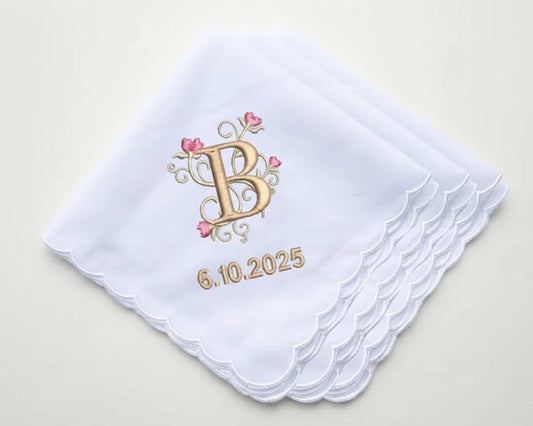 Women’s Embroidered Initial Handkerchief – Monogram with Date Keepsake