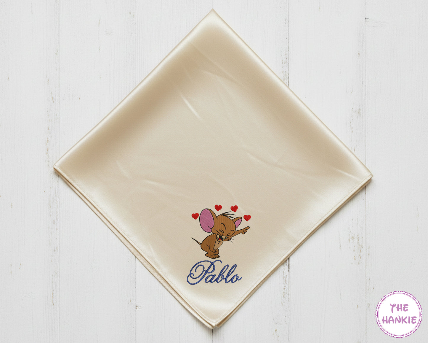 Custom Jerry Cartoon Satin Embroidery Handkerchief for Kids