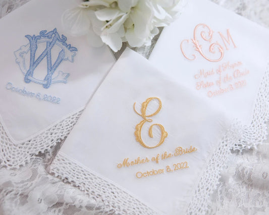 Handkerchief Monogrammed Lace or Plain for Wedding or Gifts