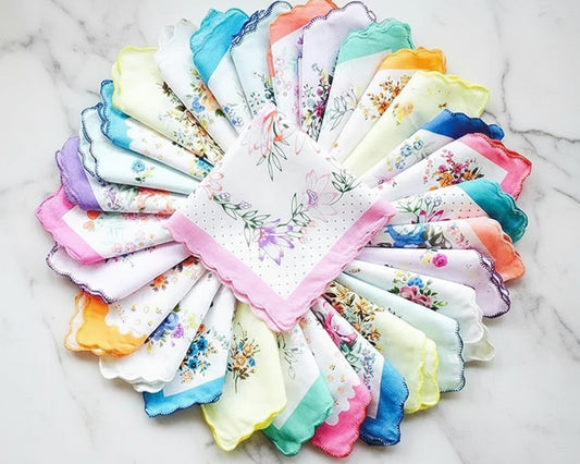 Women’s Elegant Floral Cotton Hankies with Pastel Borders & Floral Prints