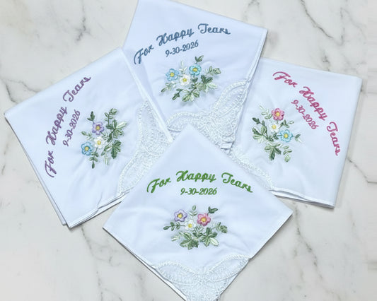 Personalized Embroidered Wedding Handkerchief – For Happy Tears Lace Keepsake