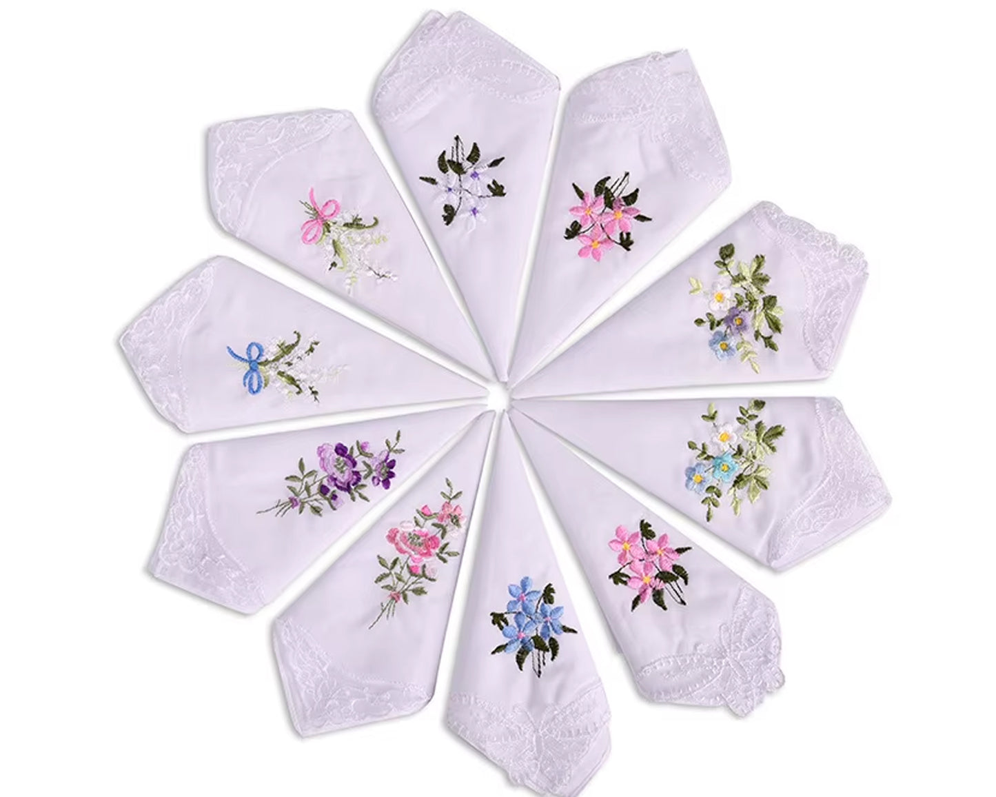 Women’s Floral Embroidered Lace Handkerchief - Set of 12