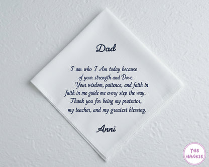 Custom Cotton Embroidery Memorial Handkerchief for Dad