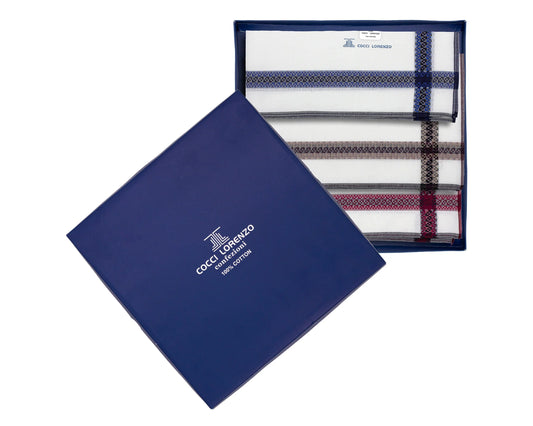 Gentlemen’s Handkerchief Collection – White Base with Vibrant Borders Pack of 6
