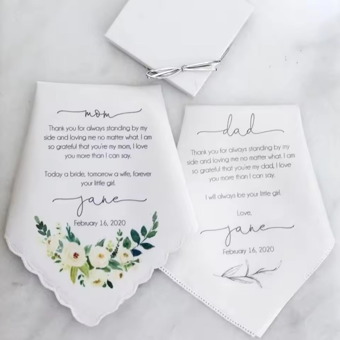 Custom Wedding Handkerchiefs for Mom & Dad - Perfect Gift for Parents