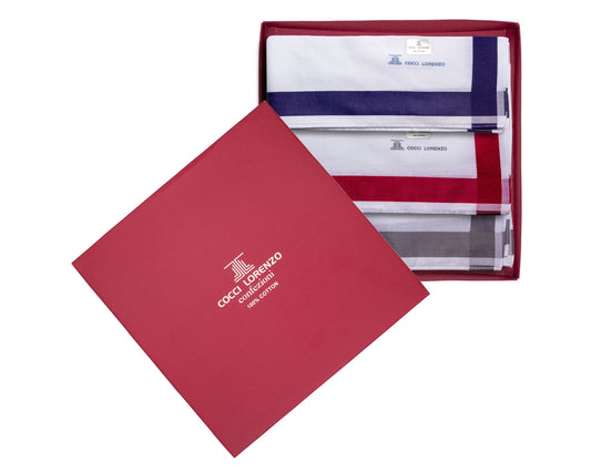 Men’s White Handkerchief Set – Mixed Colour Border Collection Pack of 12