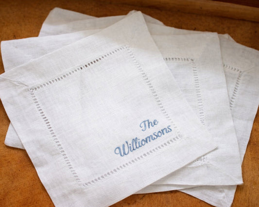 Personalized Name Embroidered Cotton Cocktail Napkins – Elegant Custom Set