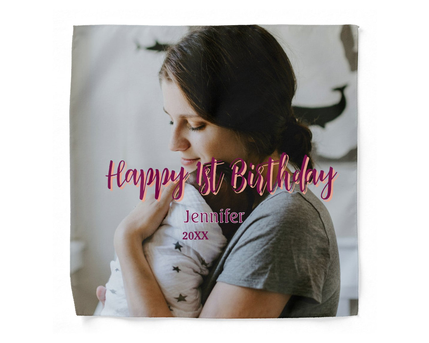 Custom Happy 1st Birthday Photo Keepsake Handkerchief