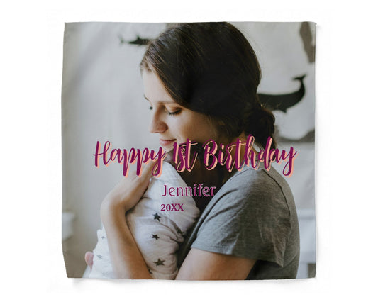 Custom Happy 1st Birthday Photo Keepsake Handkerchief