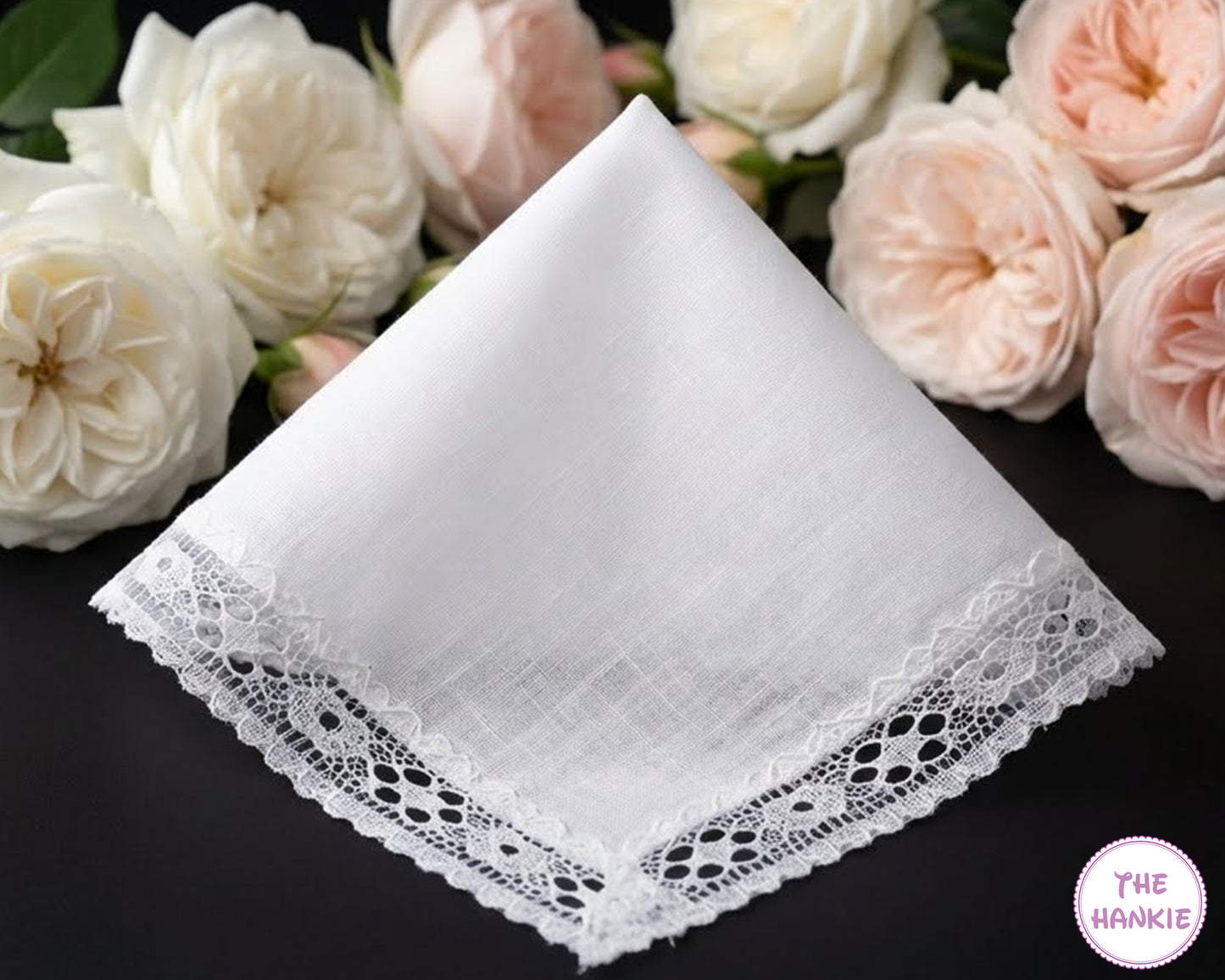 Elegant Bridal Handkerchief – White Cotton Hanky with Lace Border
