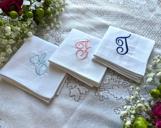 Custom White Monogrammed Handkerchiefs - Set of 2,3