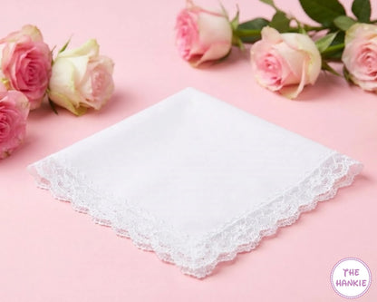 Bridal White Floral Lace Trim Handkerchief – Elegant Wedding Lace Hanky