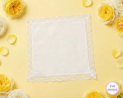 Classic White Cotton Handkerchief for Women with Lace Edge