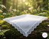 Elegant White Handkerchief – Soft Cotton Floral Lace Trim Bridal Hanky