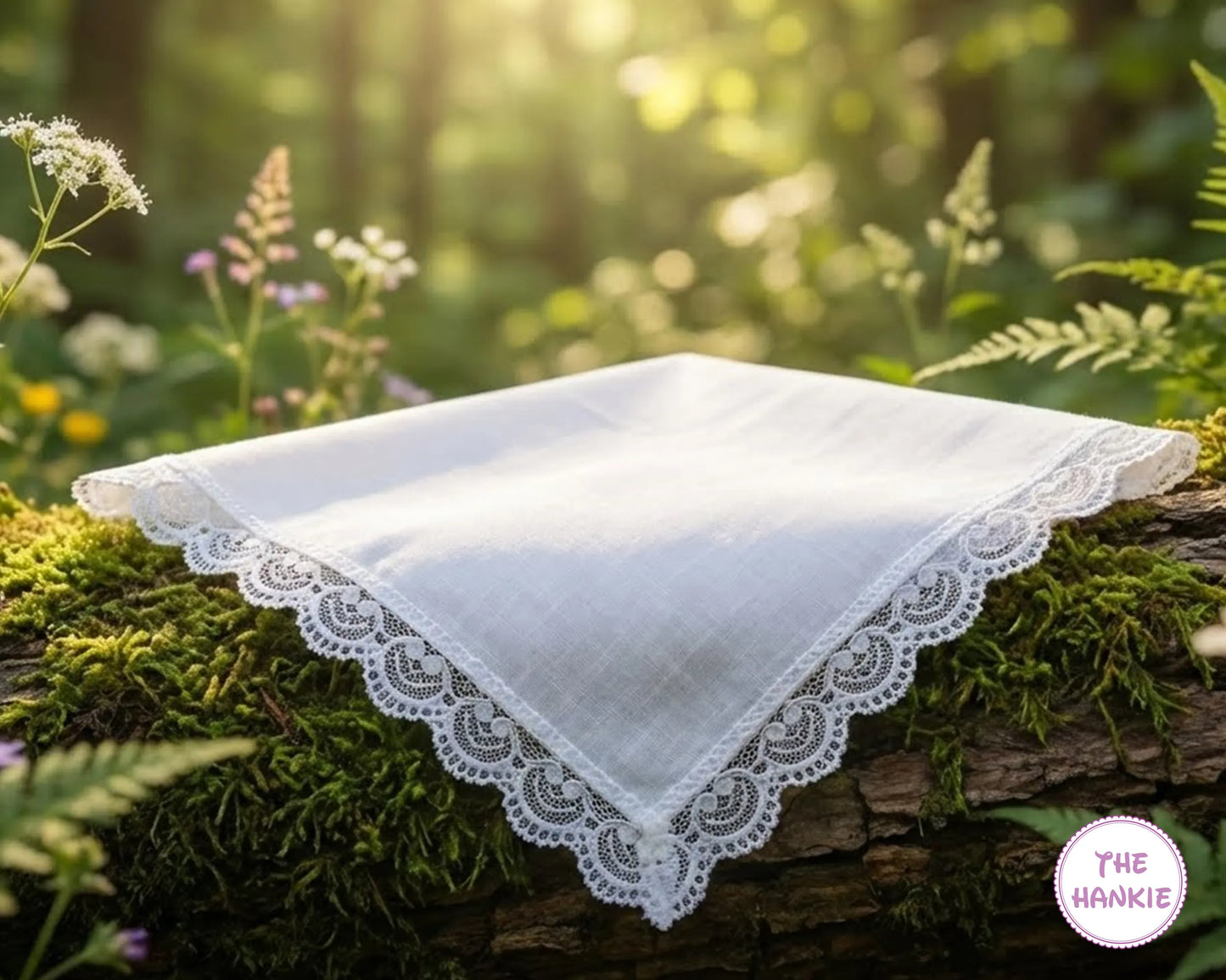 Elegant White Handkerchief – Soft Cotton Floral Lace Trim Bridal Hanky