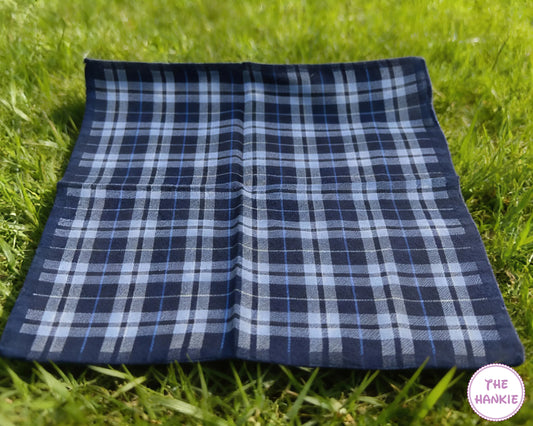Men’s Blue Plaid Cotton Handkerchief – Classic Check Pocket Hanky
