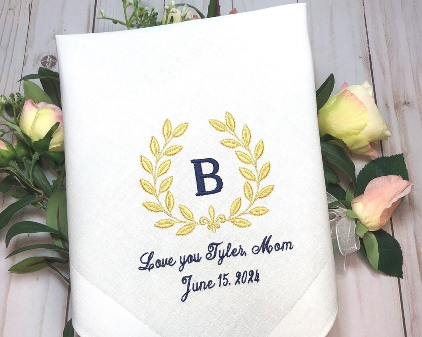 Embroidered Men & Women Cotton Handkerchief with Wedding Date