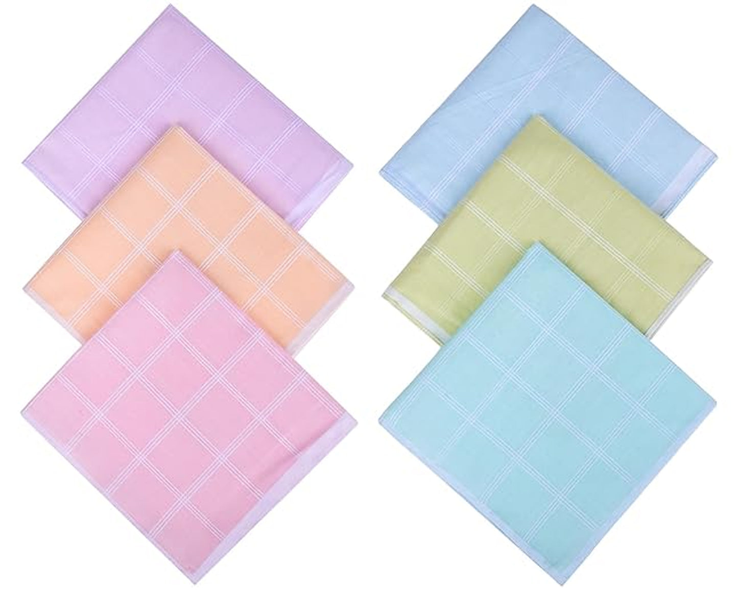 Classic Vintage Pastel Check Cotton Handkerchiefs for Ladies Set of 6