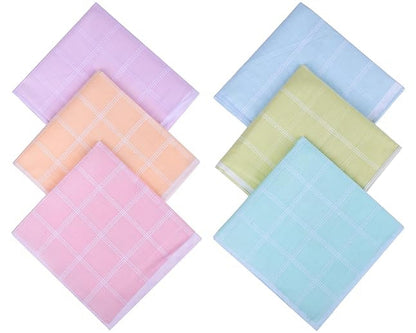 Classic Vintage Pastel Check Cotton Handkerchiefs for Ladies Set of 6