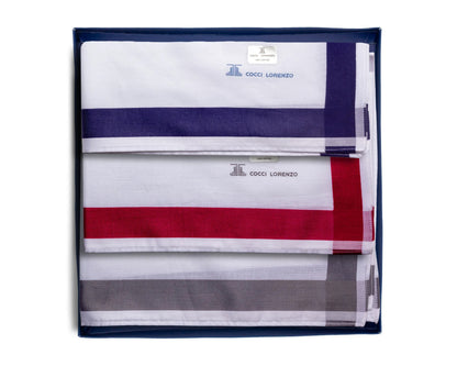 Luxury Cotton Handkerchief Set – White Elegance with Colour Borders