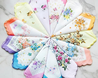 Women’s Elegant Floral Cotton Hankies with Pastel Borders & Floral Prints