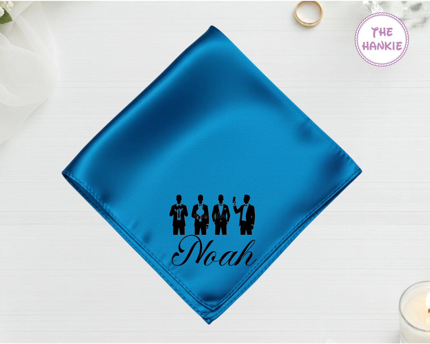 Wedding Groomsmen Satin Hanky with Custom Design & Name