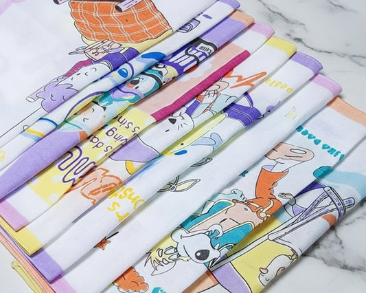 Cute 100% Cartoon Printed Assorted Cotton Handkerchiefs for Kids