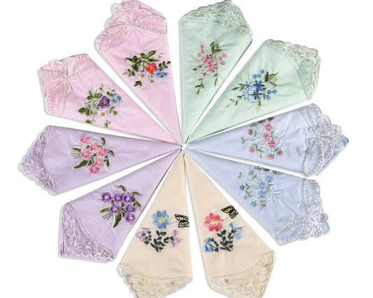 Women’s Floral Embroidered Lace Handkerchief - Set of 12
