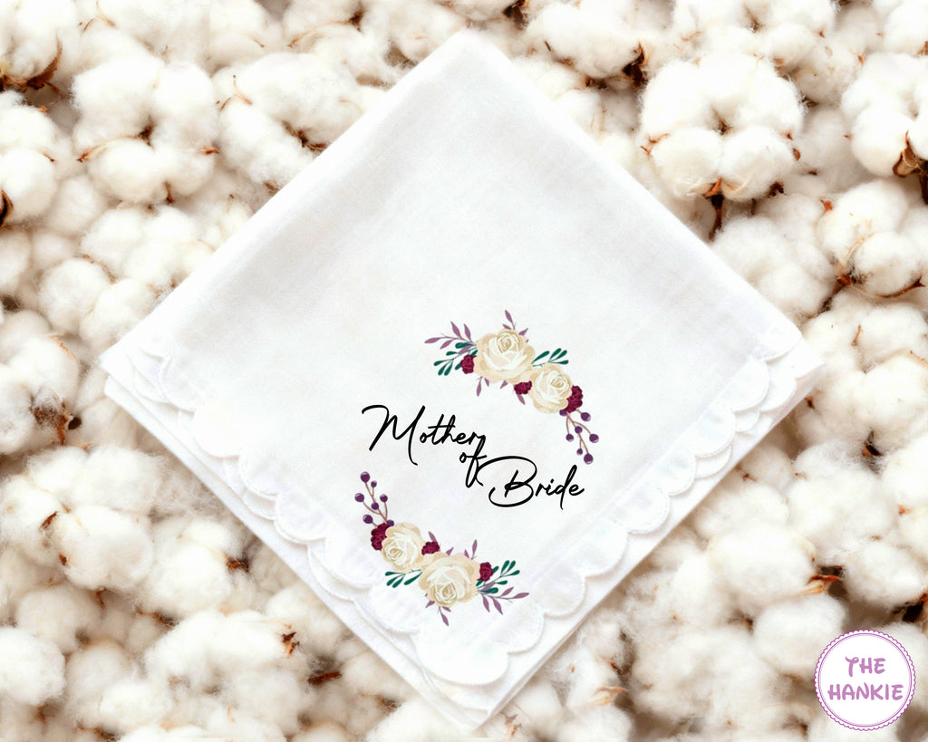 Floral Scalloped Keepsake Handkerchief for Mother of the Bride