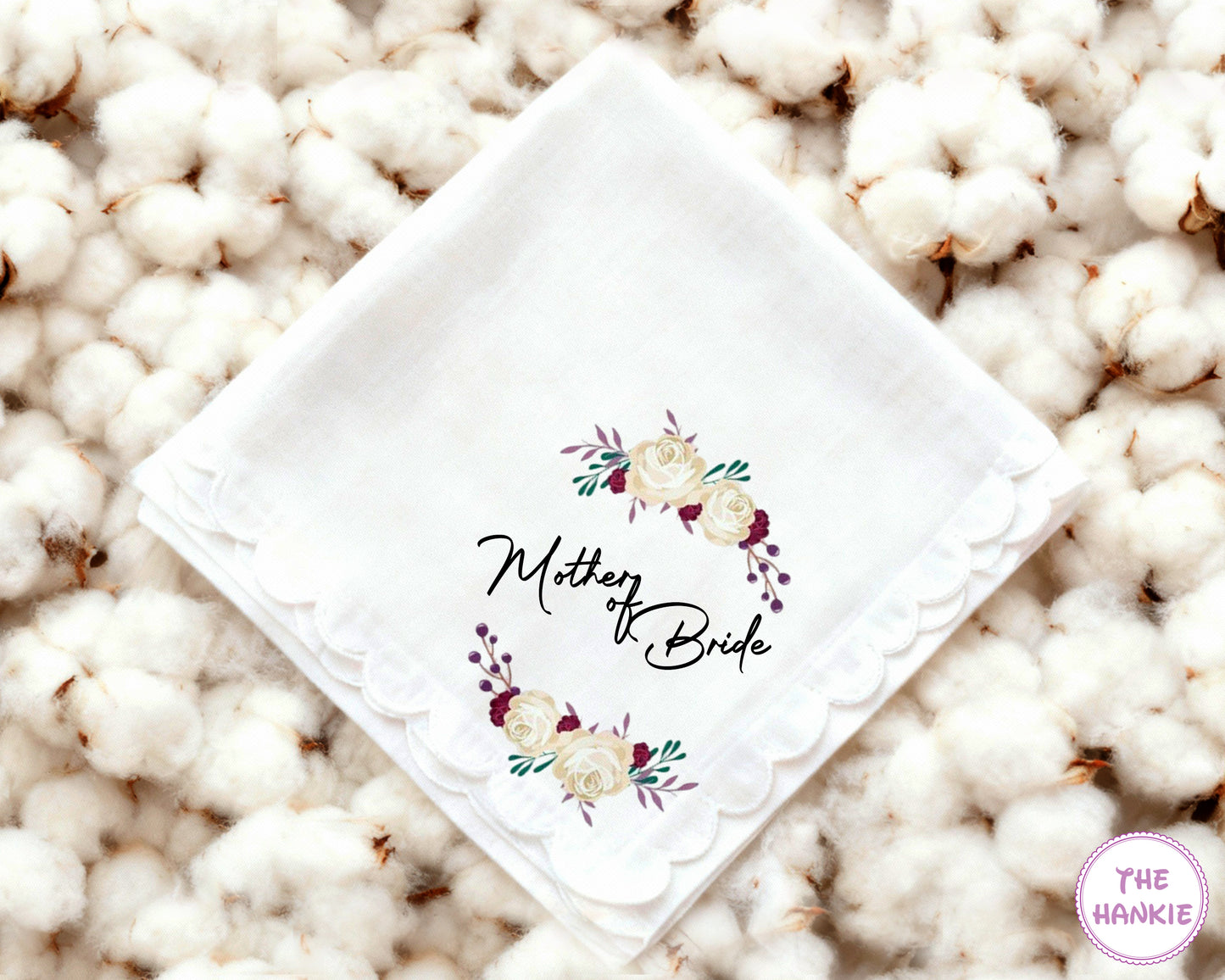 Floral Scalloped Keepsake Handkerchief for Mother of the Bride