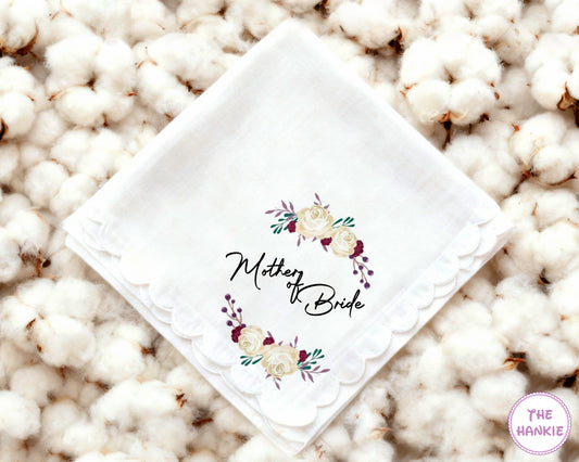 Floral Scalloped Keepsake Handkerchief for Mother of the Bride