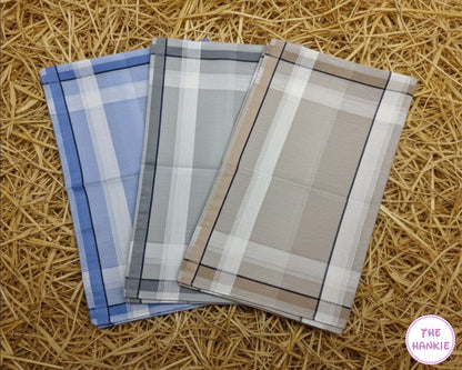 Men’s Everyday Cotton Handkerchief Set – Stylish Plaid Pattern (3 Pieces)