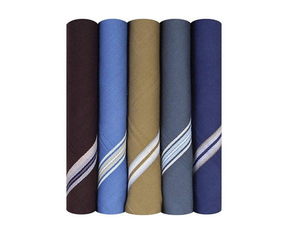 Assorted Cotton Dark Base with Colored Border Handkerchiefs for Men's - Pack of 5
