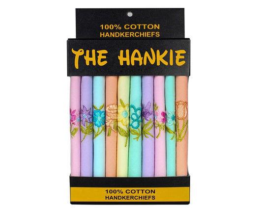 100% Cotton Embroidery Floral Multicolor Hankie for Women