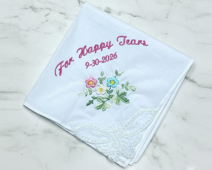 Custom Embroidered Wedding Handkerchief – Mother of Groom Lace Keepsake