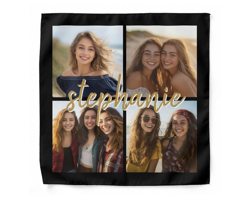Your Own 4 Photo Collage Handkerchief – Custom Text Photo Accessory